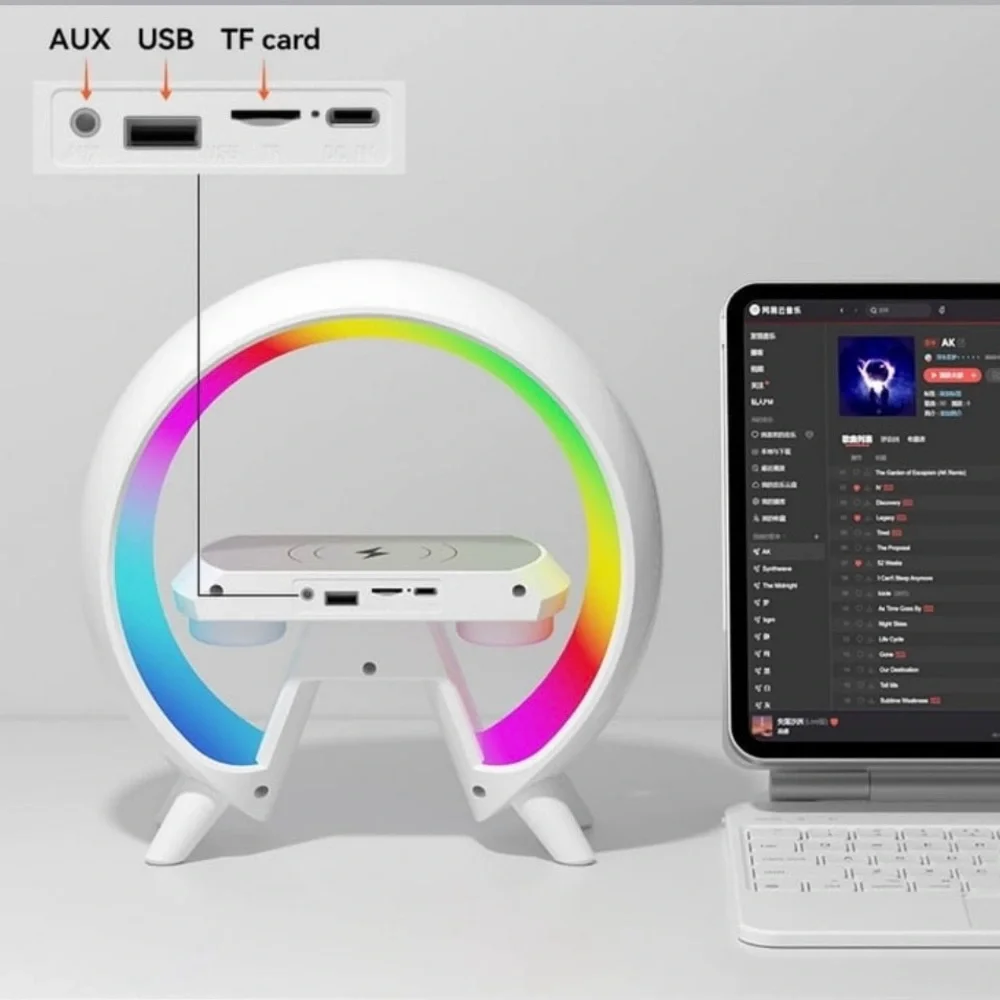 🆕- Led Wireless Charging Speaker/Lamp, Alarm Clock, Sound Machine, Light Modes